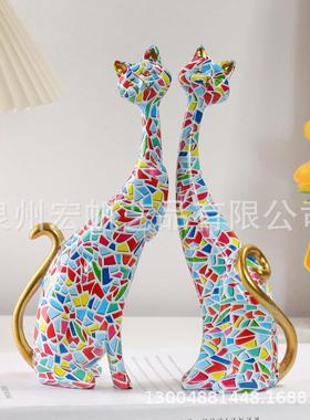 轻奢水转印猫咪摆件创意艺术感软装情侣对猫现代可爱婚庆