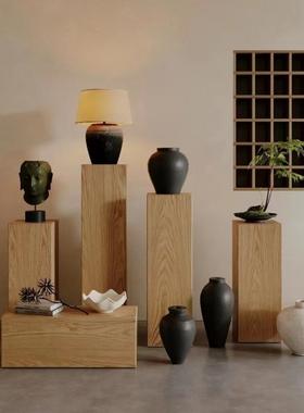 侘寂风实木墩子原木墩花架民宿酒店边角几矮凳方形木桩底座展示台