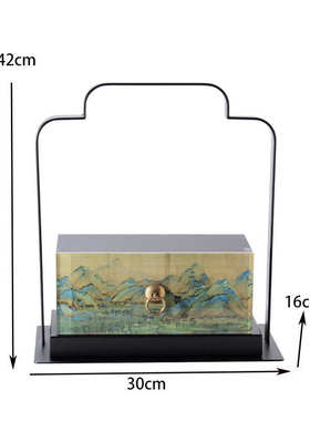 新中式家居样板间酒店书柜开放格软装摆件提盒提蓝计中式设搭装饰