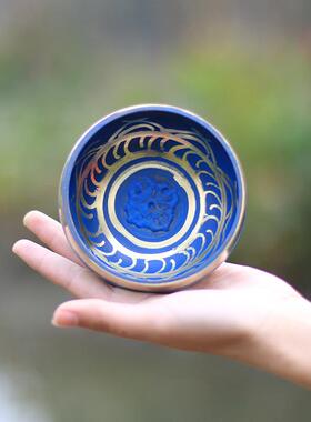 尼泊尔手工佛音碗响铜紫金钵盂瑜伽静心佛音钵蓝礼盒套组商务送礼