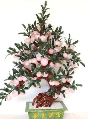 天然玉石盆景紫玉仙桃寿桃树客厅玄关办公室家居装饰品送礼工艺品