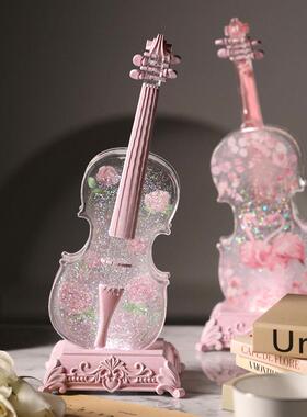女生飘雪摆件蓝牙小提琴音乐盒八音盒生日礼物女孩儿童水晶球高级