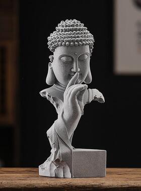 「嘘 稍安勿躁」青砂石释迦牟尼佛佛鱼缸园艺造景桌面茶室茶宠摆