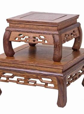 实木摆件底座鸡翅木弯脚正方形紫砂壶奇玉石头花盆景木座底托