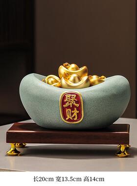高档新的中饰国风创意幸运聚宝猫盆装品家居装饰品客厅屏饰风酒柜