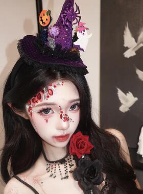 万圣节头饰女巫魔法帽子发箍鬼爪玫瑰花蕾丝头箍搞怪南瓜发卡头饰