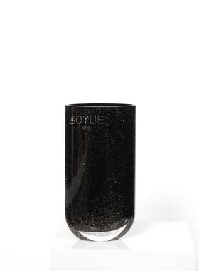 现代简约扁口黑色金箔花瓶样板间客厅餐厅鲜花干花艺软装饰摆件