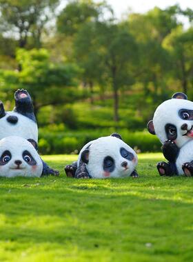 玻璃纤维园林景观雕塑户外卡通熊猫美陈幼儿园社区景点草坪装饰摆