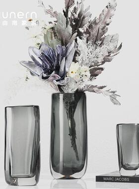 简约现QZX玻璃花瓶花器摆样板代房售楼处客厅桌装饰面干花插花饰