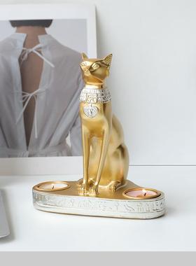 新中式摆件轻奢高档客厅北欧轻奢网红古埃及猫金色时尚客厅玄关桌