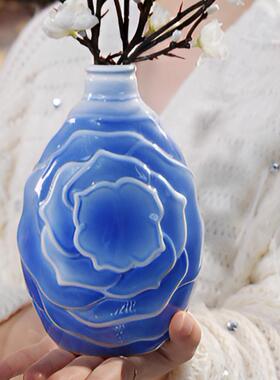 白梅花 珐琅彩 花瓶 仿真花 茶室 中式 装饰摆件 假花 茶几摆放