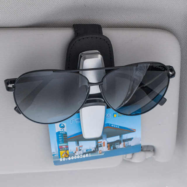 Car glasses clip leather sun multi-function sun visor bill card storage car sunglasses box clip holder