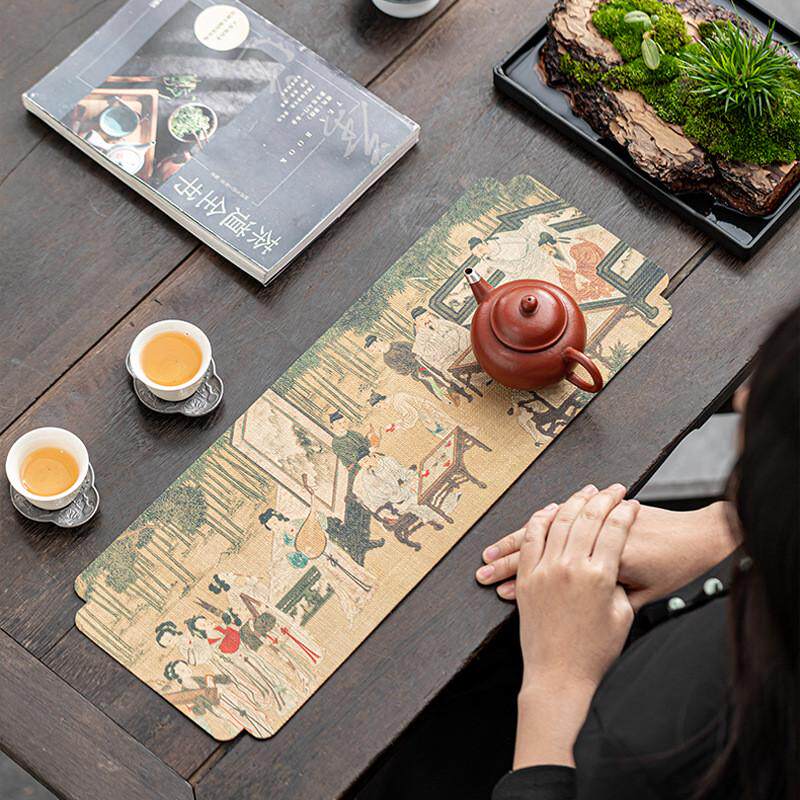 Chinese ancient painting waterproof dry tea towel double-sided Zen tablecloth tea ceremony accessories table flag tea mat tea set tea cloth tea cloth