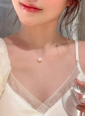 法式施家珍珠隐形鱼线项链女轻奢小众感颈链配饰锁骨链
