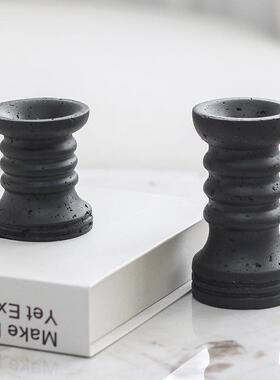 复古侘寂风仿黄洞石烛台摆件样板间餐桌装饰品民宿圆柱蜡烛台摆设