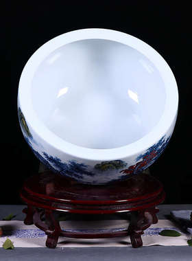 景德镇陶瓷鱼缸家居客厅书房装饰品荷花睡莲养龟盆水缸大花缸摆件