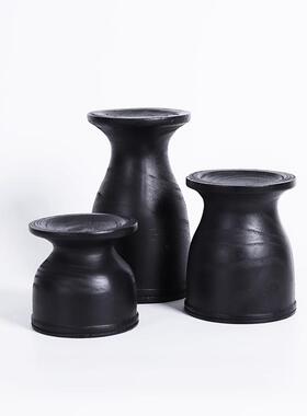 现代轻奢新中式黑色高档树脂几何抽象碳化烛台玄关桌面装饰摆件