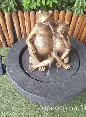 环保太阳能动物系列情侣青蛙室内户外景观装饰品流水摆件-3