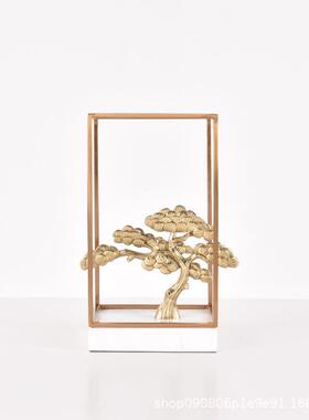 新中式古发财树创意家居摆设样厅板房客PZ-172玄铜关公室装饰办品