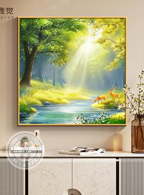 发财树方形斗柜装饰画轻奢高级感客厅玄关挂画福禄聚财卧室床头画