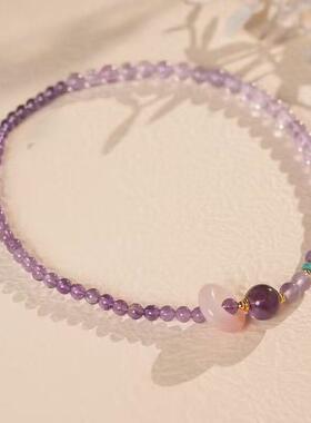 2026爆款上岸紫色双圈手串女轻奢设计薰衣草叠戴手链好运寓意闺蜜