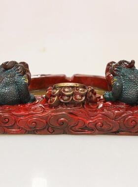 现货彩绘金蟾烟灰缸创意铜烟灰缸金蟾进宝烟灰缸摆件