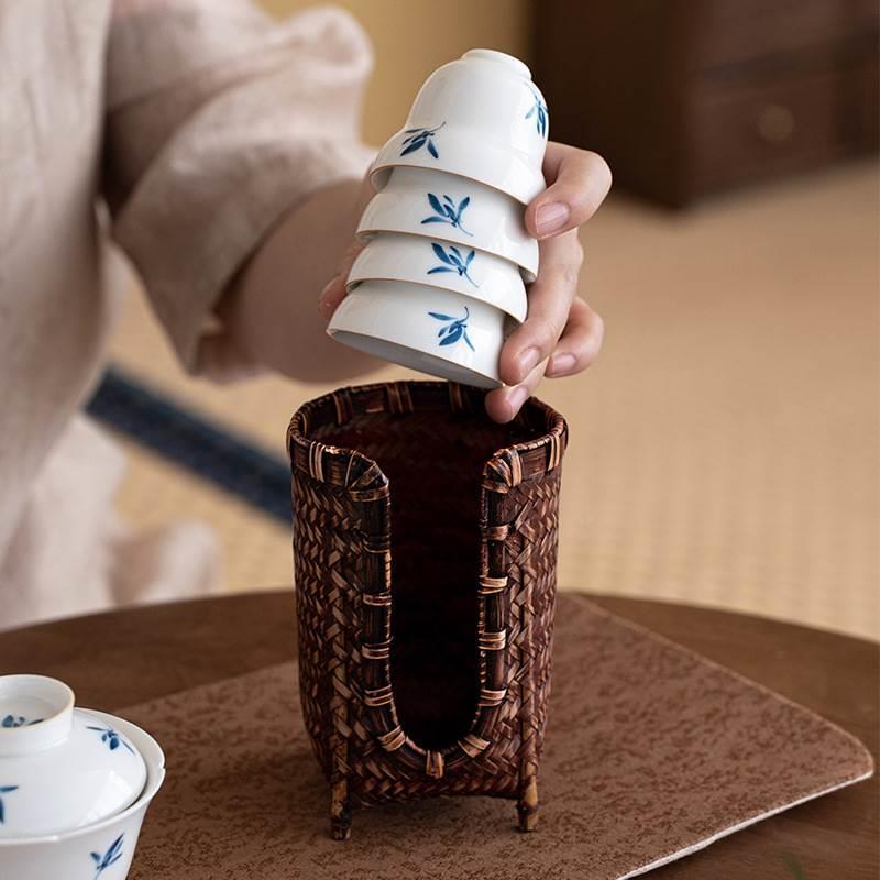 Bamboo cup cage cup holder Bamboo tea cup storage rack Drain cup holder Tea drying rack tea set accessories accessories