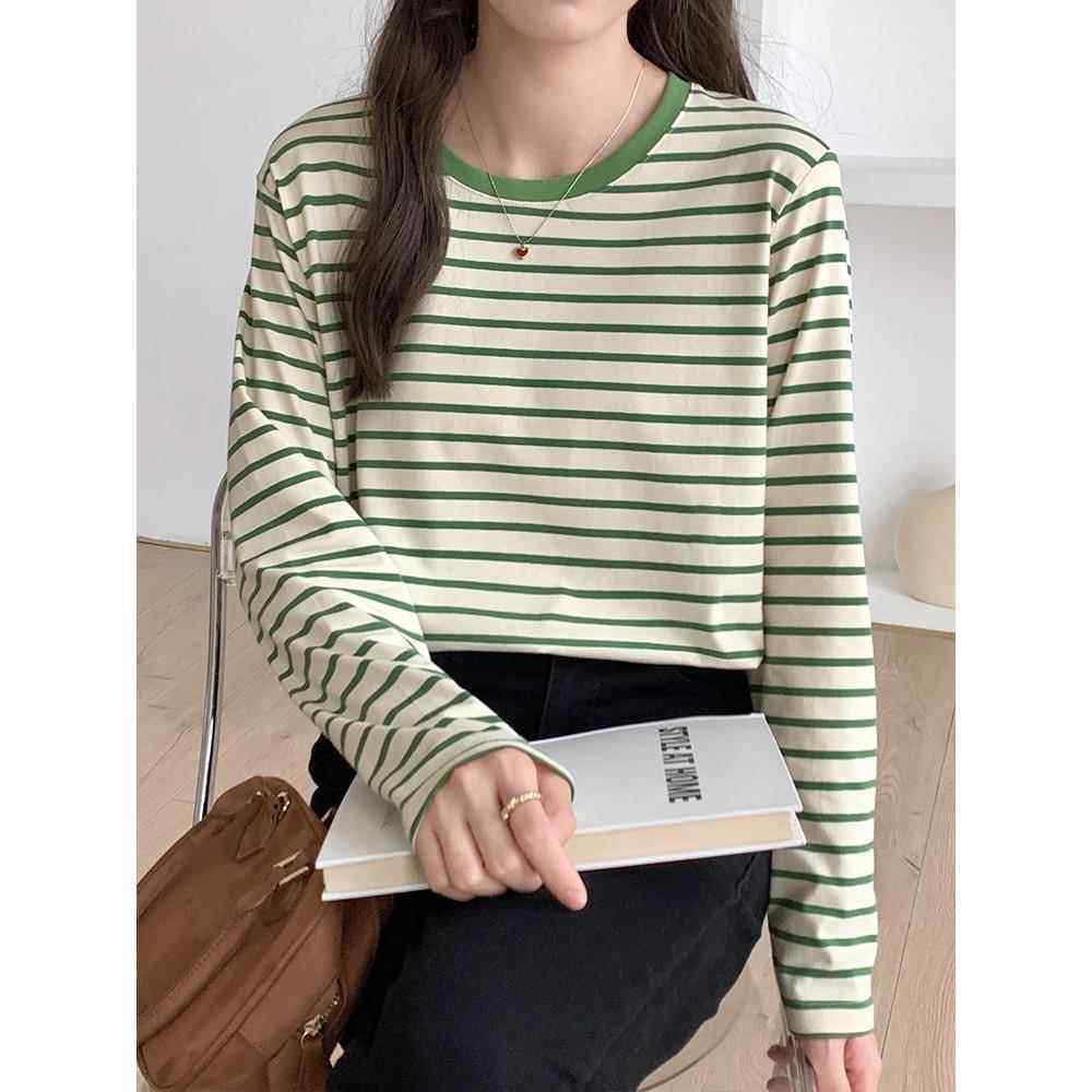 2026新款春春季季大码宽松质女式长袖t恤红色条纹上衣配下装0113w,淘宝优惠券,粉丝福利购,淘宝优惠卷