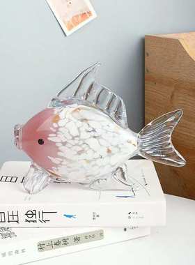 轻奢手工玻璃鱼彩色亲吻鱼创意玻璃鱼摆件家居客厅装饰工艺品