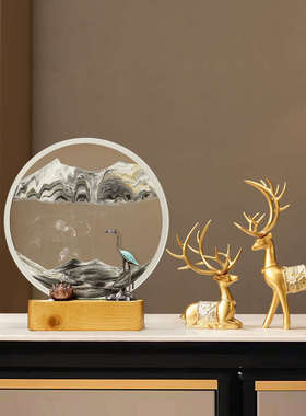 新中式创意流沙画摆件客厅办公室装饰摆件高级玻璃动态解压装饰品