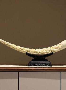 象牙摆件双龙戏珠装饰新中式玄关大气领导办公室桌面招财家居饰品