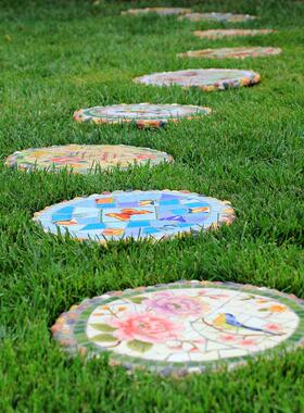 包邮 田园植物别墅庭院脚踏石户外花园踏板汀步石室外景观装饰品