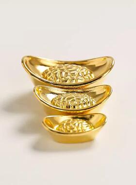 仿黄铜创意家居摆件合金实心小元宝压缸装饰镀金精美合金元宝