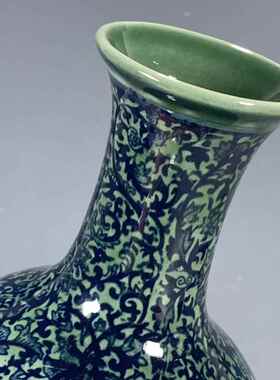 大清雍正年制绿釉缠枝花天球瓶赏瓶 家居客厅玄关装饰品摆件