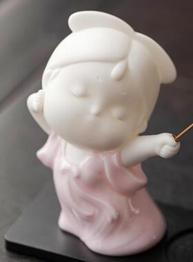 创意可爱唐仕女陶瓷香薰炉摆件桌面小茶宠家用线香插香器檀沉香道