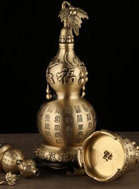 直销新款铜葫芦百福葫芦带底座开口开盖带叶葫芦铜器