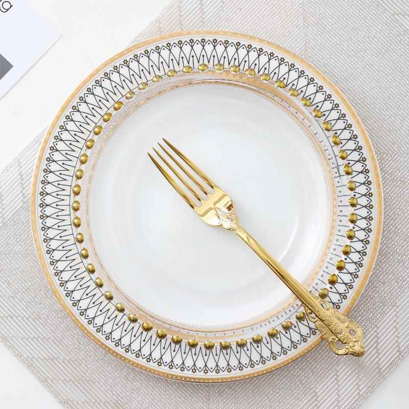 金边陶瓷餐具套装家用欧式西餐盘牛排盘过年用米饭碗汤碗碗碟套装