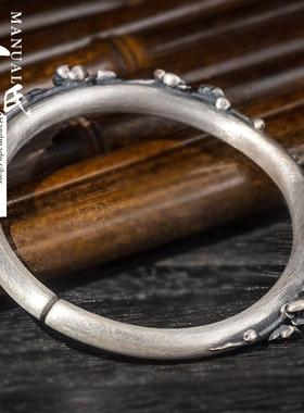 正品寸银坊南工制作覆古立手体高工雕刻圆柱实云心梅花艺手镯.匠