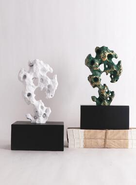 新中式禅意树脂太湖石摆件展厅售楼处客厅隔断书房书柜软装饰品