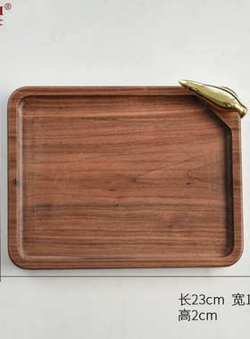 轻奢托铜小鸟盘酒店居家水果茶杯家用长方形创意胡桃木