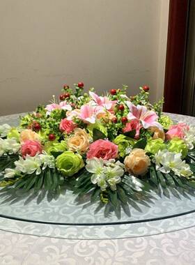 桌摆花花酒店圆桌面餐花饭店摆桌子摆花大桌摆花圆桌转盘中间F97H