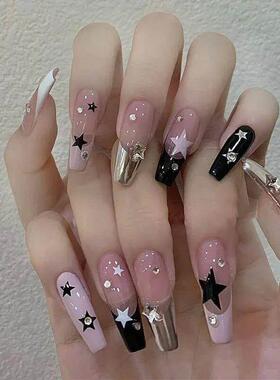 24pcs sweet cool y2k style ballet false nails with glue acry