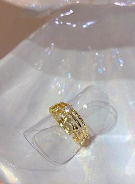 小众精致锆石温柔风百搭天然彩戒指叠戴女不掉色小清新开口指环