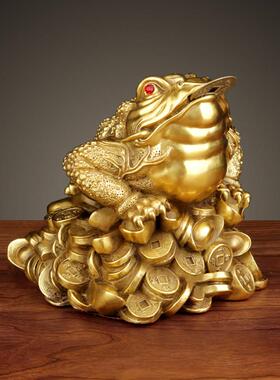 铜金蟾摆件三足蟾蜍三脚金蝉办公室客厅装饰品乔迁新居开 业礼物