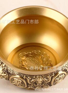 厂家 黄铜狮头聚宝盆 百福缸香炉摆件铜器金属工艺品内有金蟾