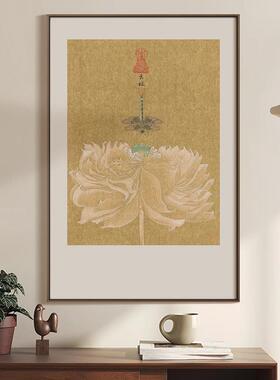 新中式入户玄关禅意装饰画酒店餐厅包间花鸟挂画茶室书房背景墙画