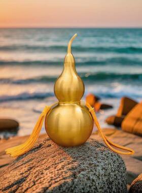 铜葫芦黄铜真品开 口盖空心装朱砂五帝钱挂件新中式工艺礼品摆饰