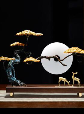 迎客松铜鹿摆件新中式入户玄关装饰品高级感办公室工艺礼品摆饰乔