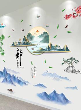 中国风墙面装饰贴纸视自粘客心墙厅沙发电背景墙贴画布SR6940竹置