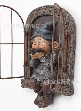 门窗侏儒精灵花园摆件树脂工艺品装饰品摆件家居北欧ins摆件